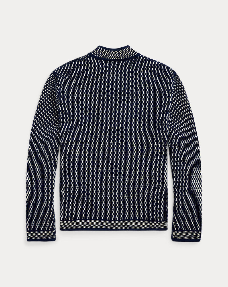 Indigo Cotton-Wool V-Neck Cardigan Navy/Cream
