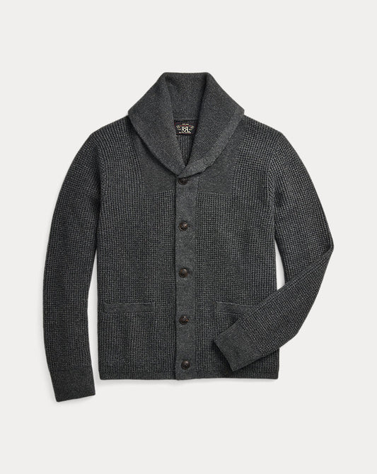 Waffle-Knit Cashmere Shawl Cardigan Dark Grey Heather
